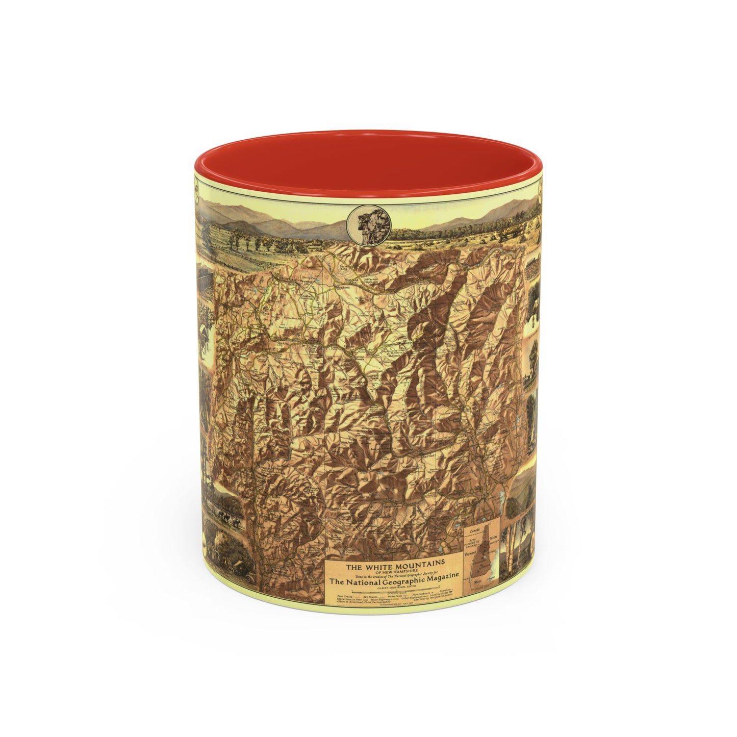 USA - New Hampshire's White Mountains (1937) (Map) Accent Coffee Mug-11oz-Red-Go Mug Yourself