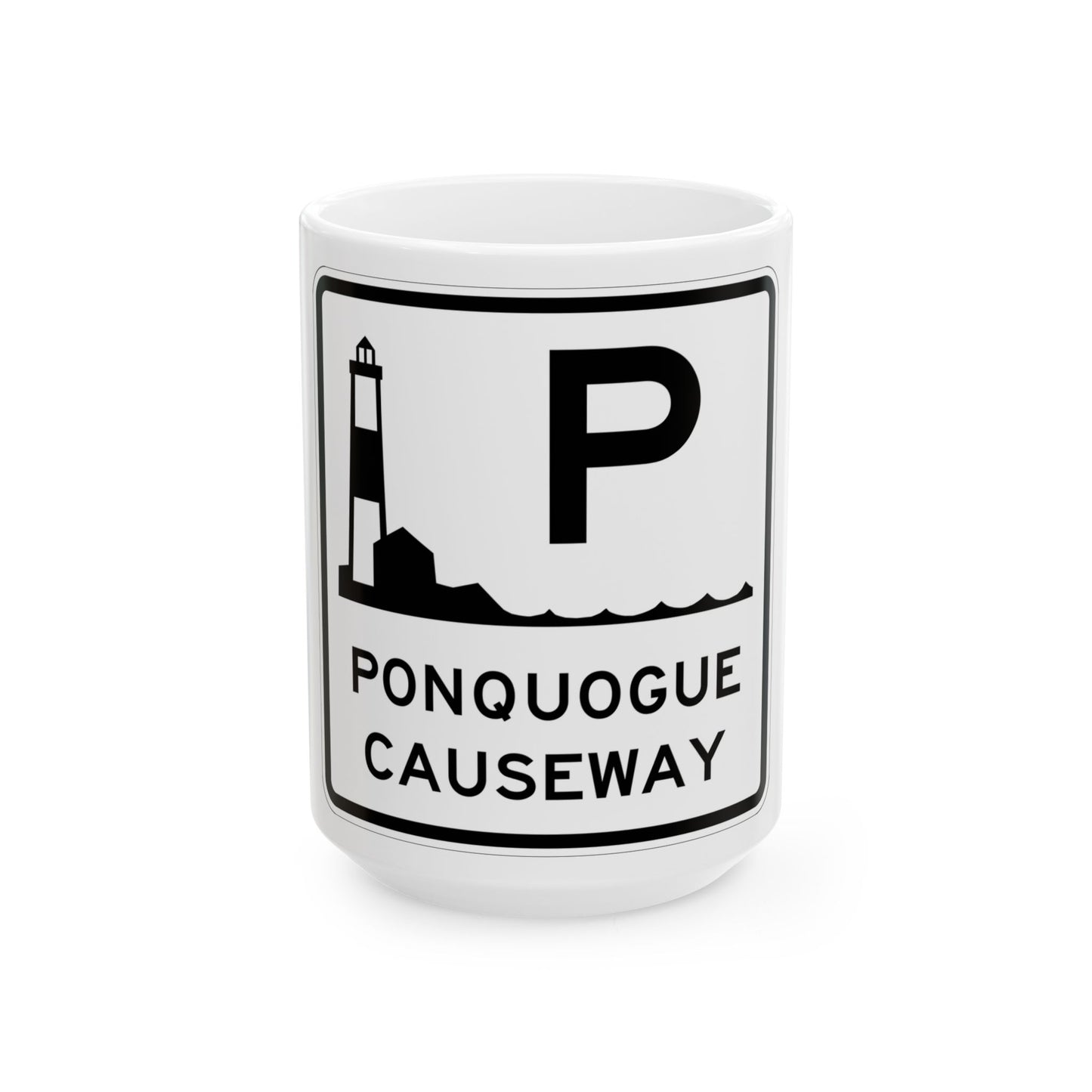 Ponquogue Cswy Shield (New York) (Road Sign) White Coffee Mug