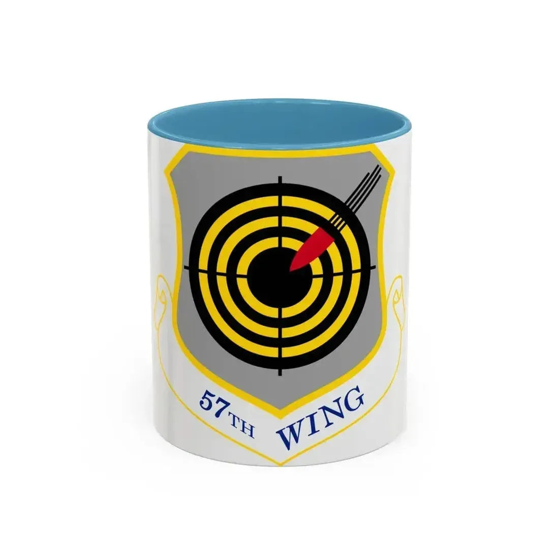 1058px USAF 57th Wing shield (U.S. Air Force) Accent Coffee Mug 11oz Light Blue - Go Mug Yourself