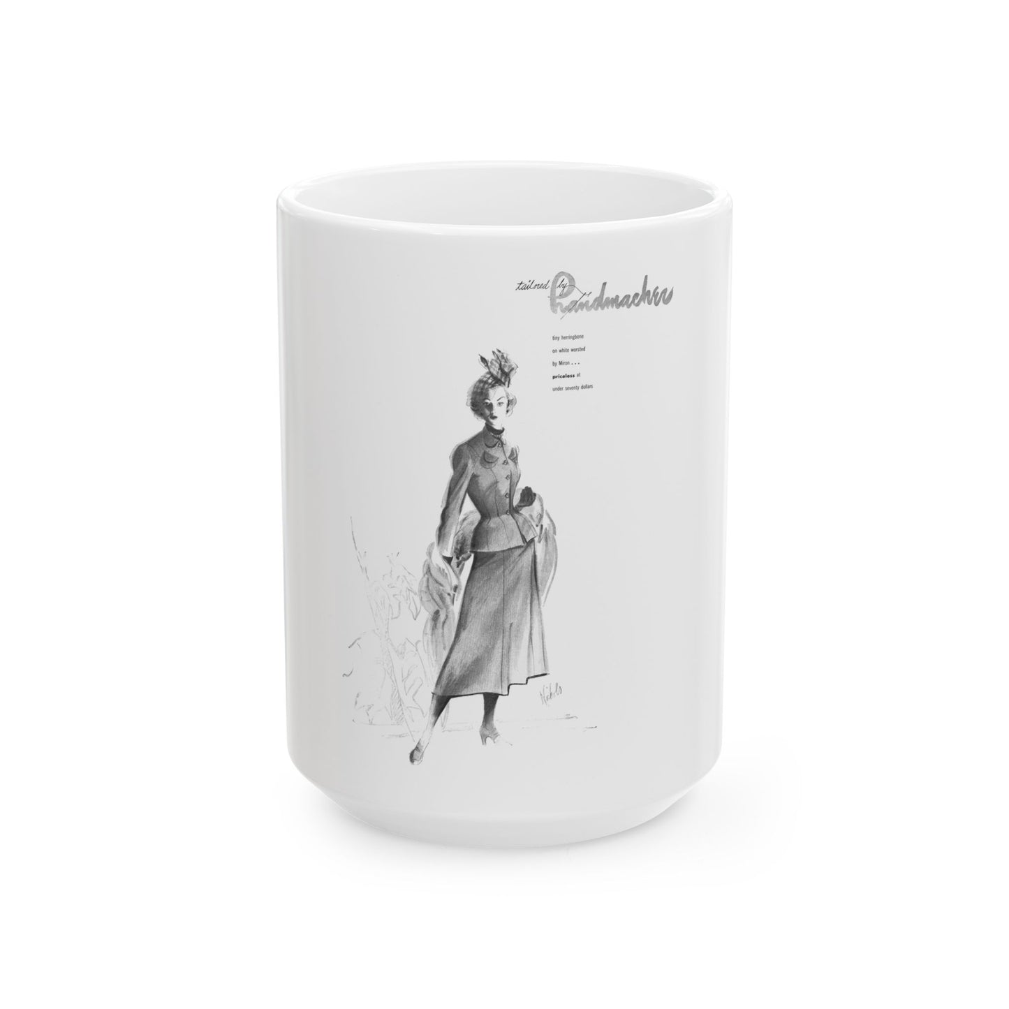 Handmachers fashion illustration (3), 1948 - White Coffee Mug