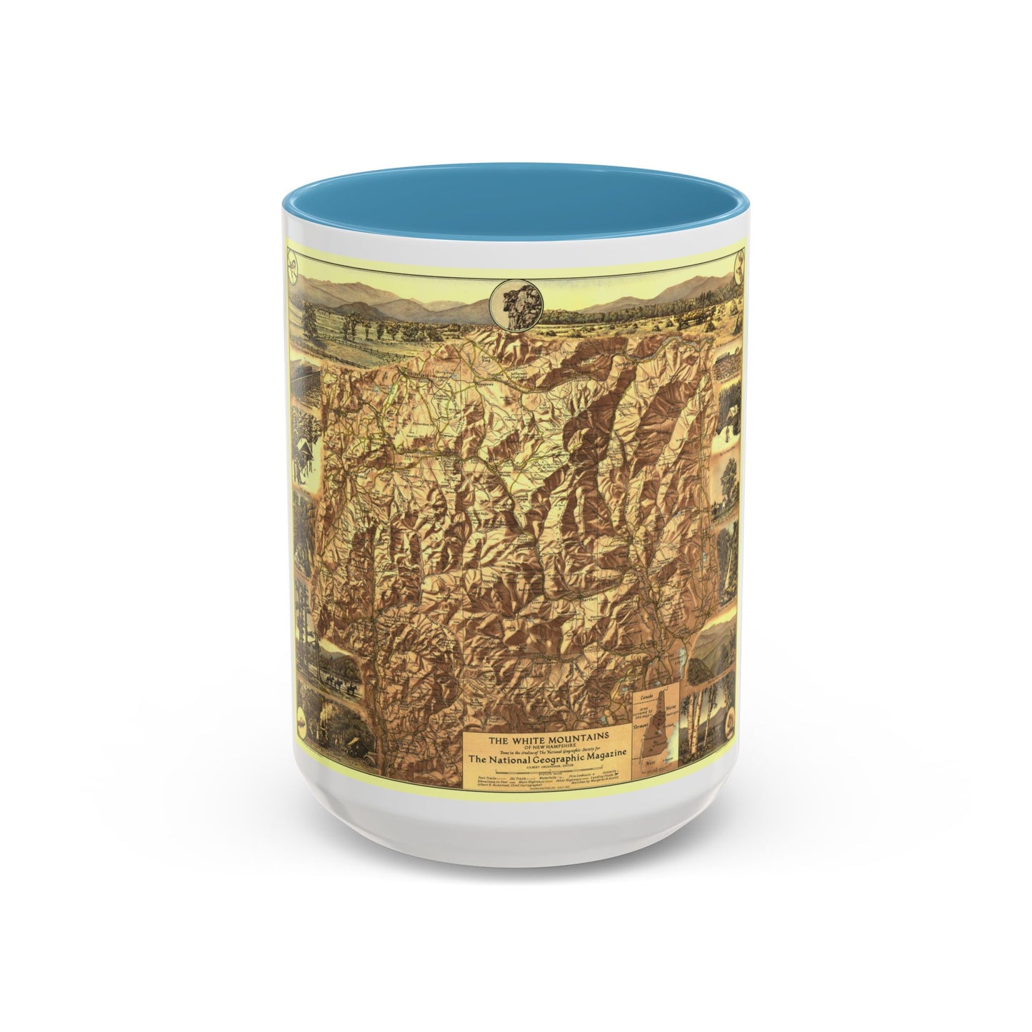USA - New Hampshire's White Mountains (1937) (Map) Accent Coffee Mug-15oz-Light Blue-Go Mug Yourself