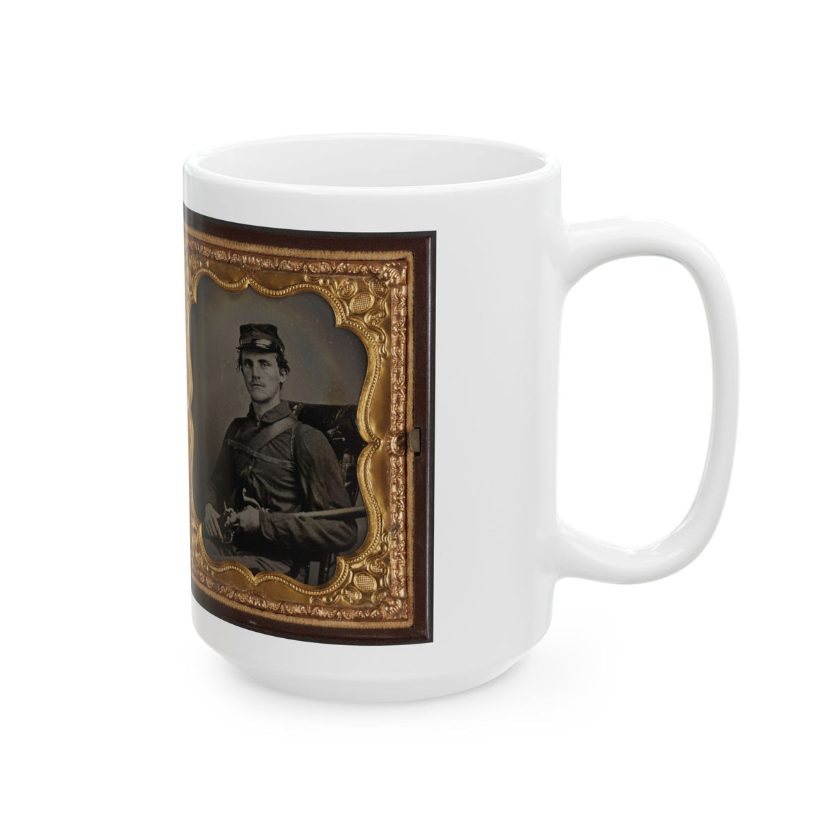 Two Unidentified Soldiers, Probably Brothers, In Union Corporal's And Private's Uniforms With Rifle Muskets And Revolvers (U.S. Civil War) White Coffee Mug