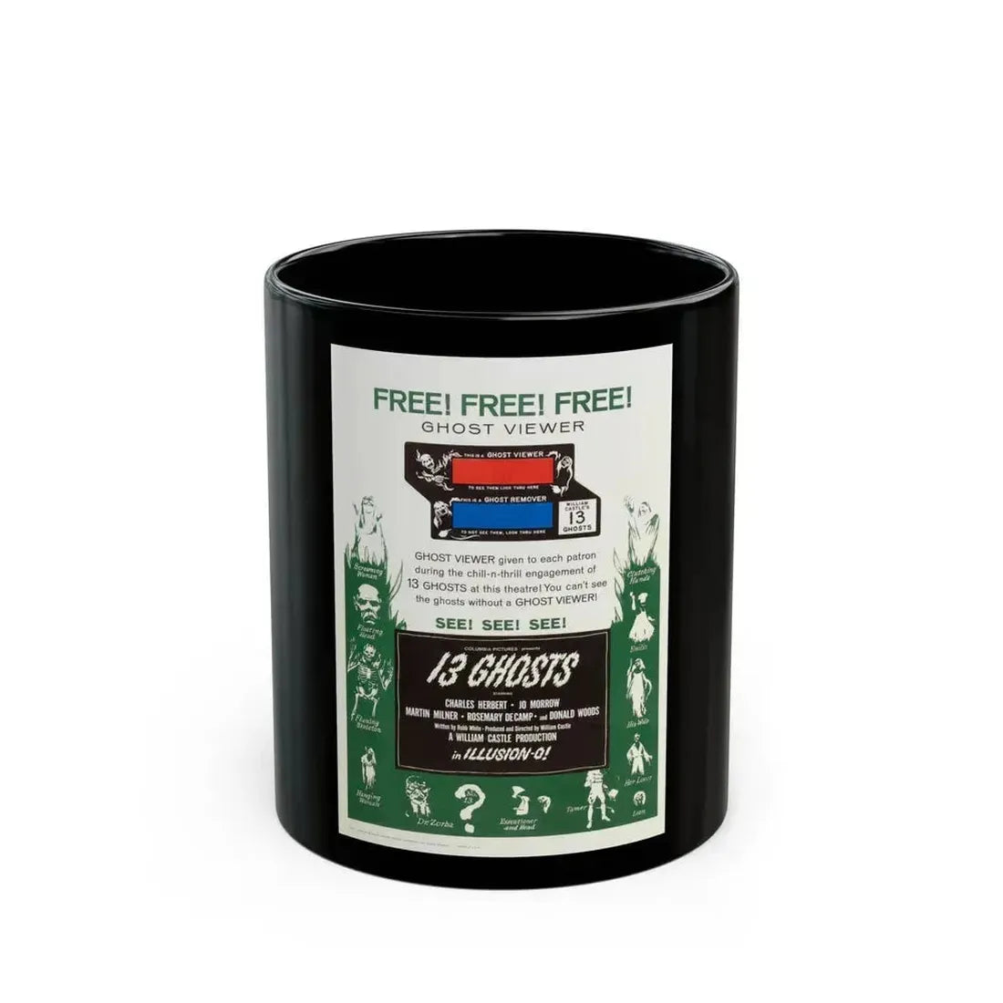 13 GHOSTS (2) 1960 Movie Poster - Black Coffee Mug 11oz - Go Mug Yourself