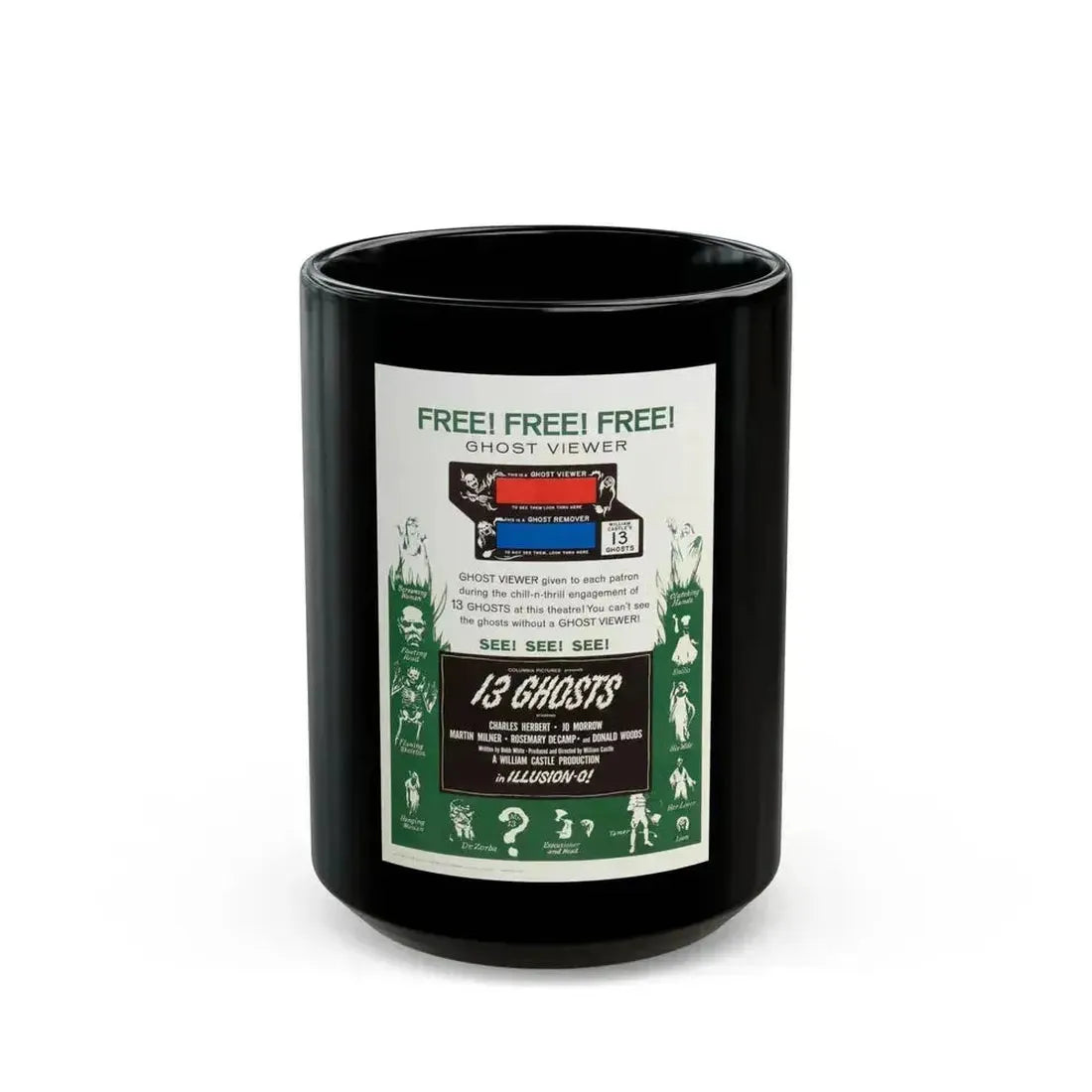 13 GHOSTS (2) 1960 Movie Poster - Black Coffee Mug 15oz - Go Mug Yourself