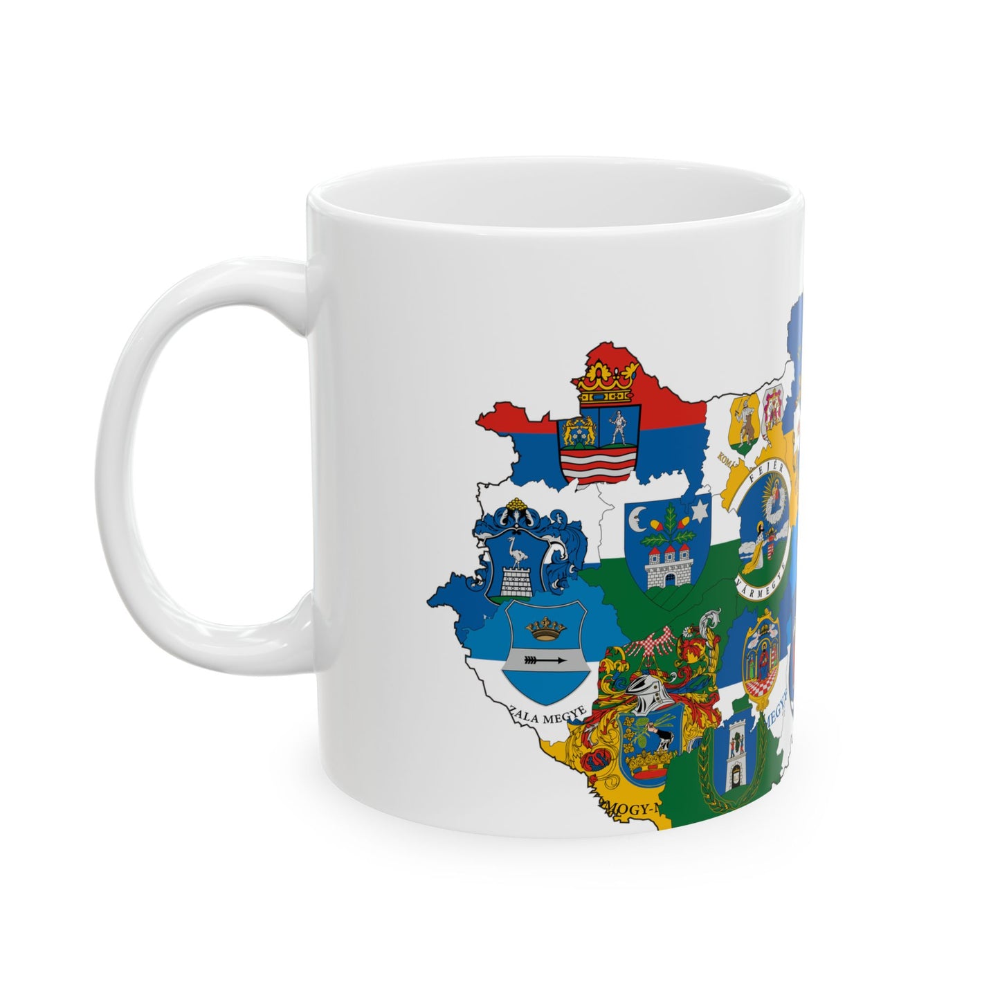 Flag-map of Hungary subdivisions (Hungary) White Coffee Mug