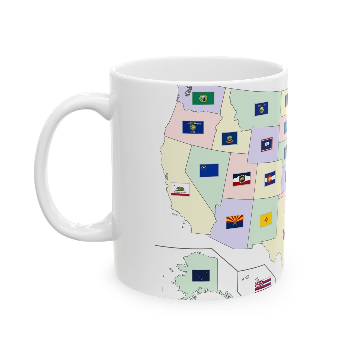 Map of the United States with flags (United States) White Coffee Mug