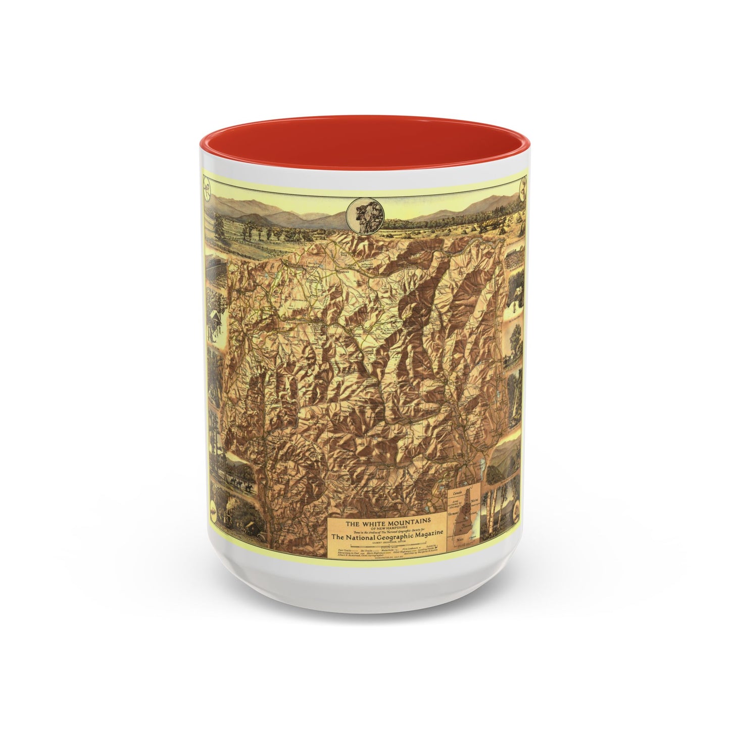 USA - New Hampshire's White Mountains (1937) (Map) Accent Coffee Mug-15oz-Red-Go Mug Yourself