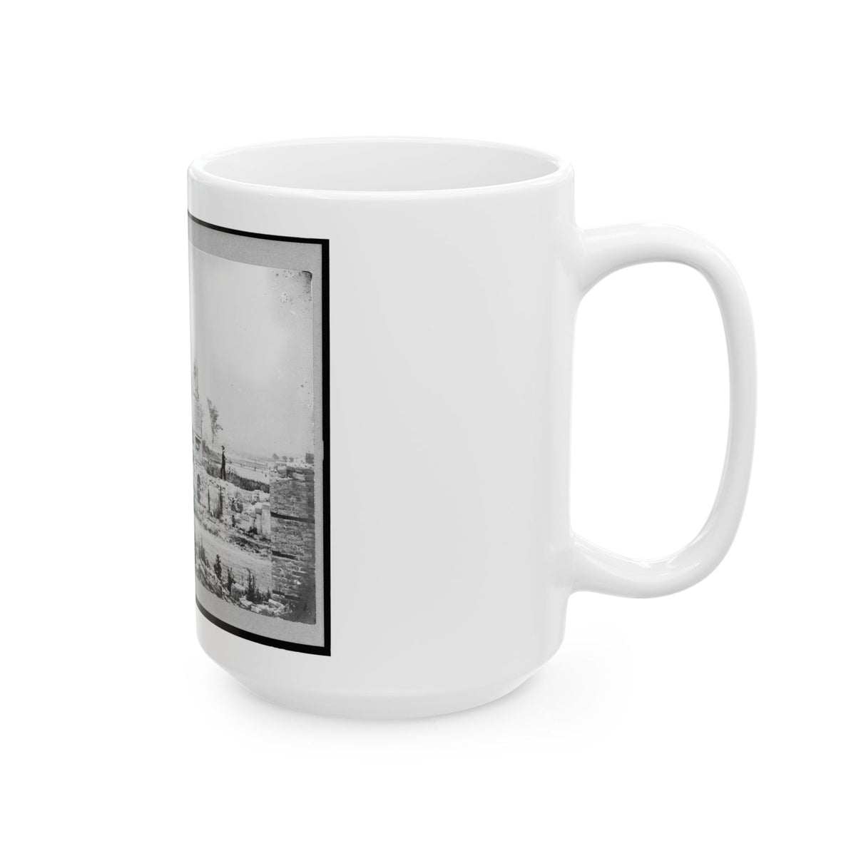 Ruins At Hampton, Virginia Showing Chimneys, And Man Standing (U.S. Civil War) White Coffee Mug
