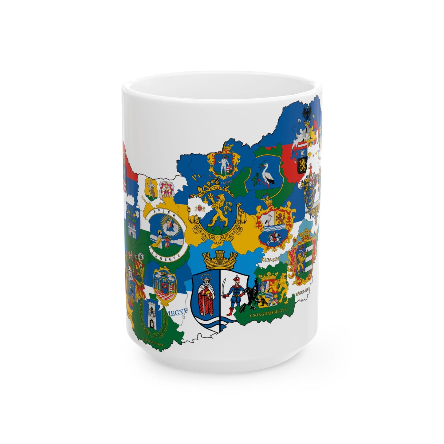 Flag-map of Hungary subdivisions (Hungary) White Coffee Mug