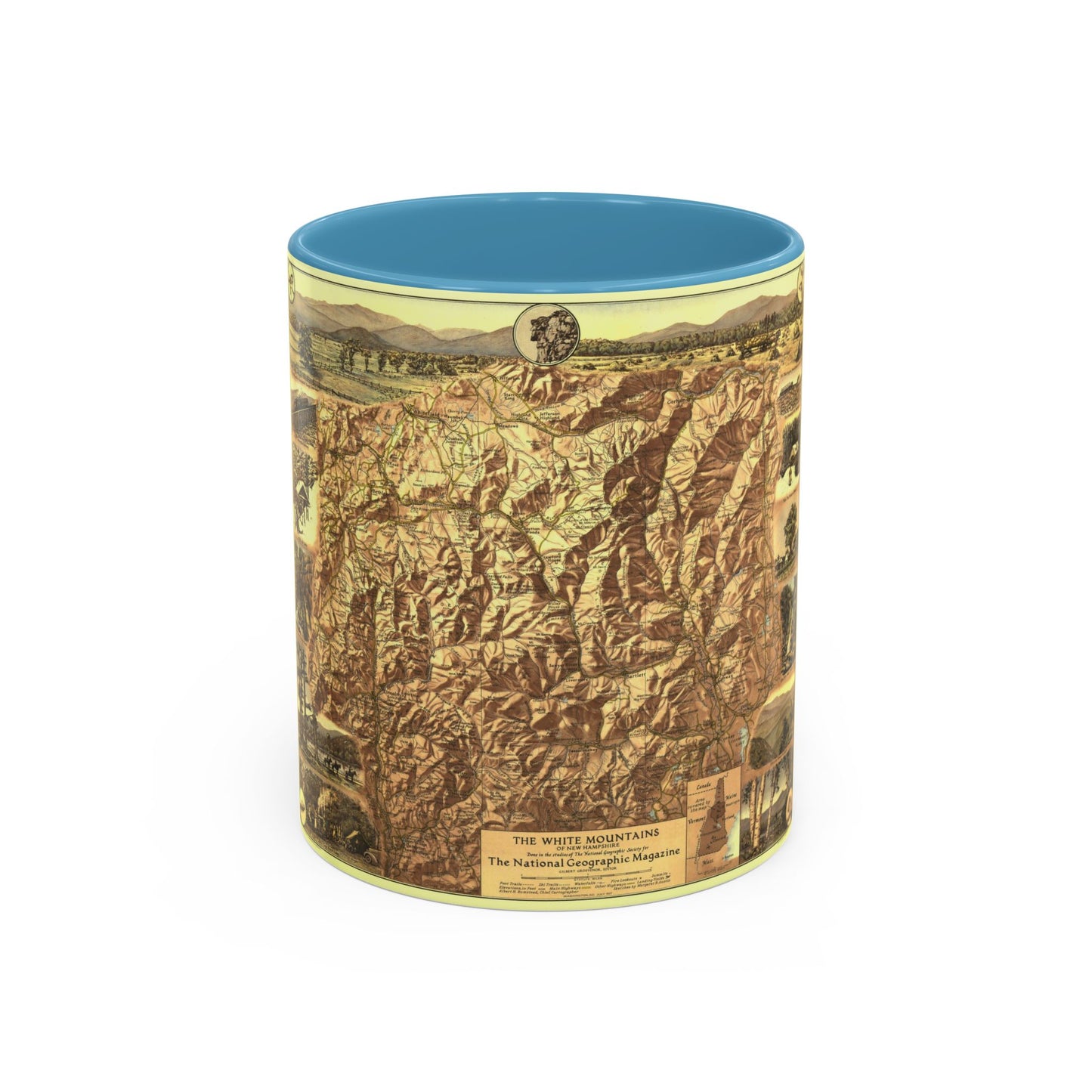 USA - New Hampshire's White Mountains (1937) (Map) Accent Coffee Mug-11oz-Light Blue-Go Mug Yourself