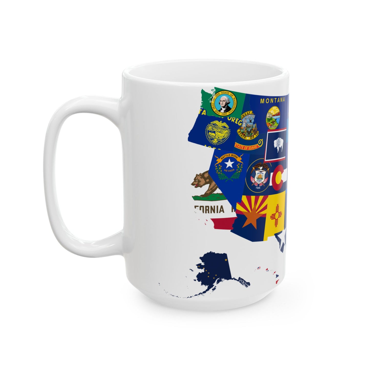 Flag-map of the 50 states of the United States (United States) White Coffee Mug
