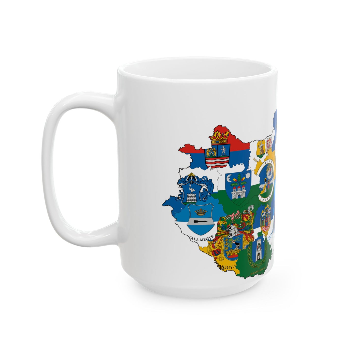 Flag-map of Hungary subdivisions (Hungary) White Coffee Mug