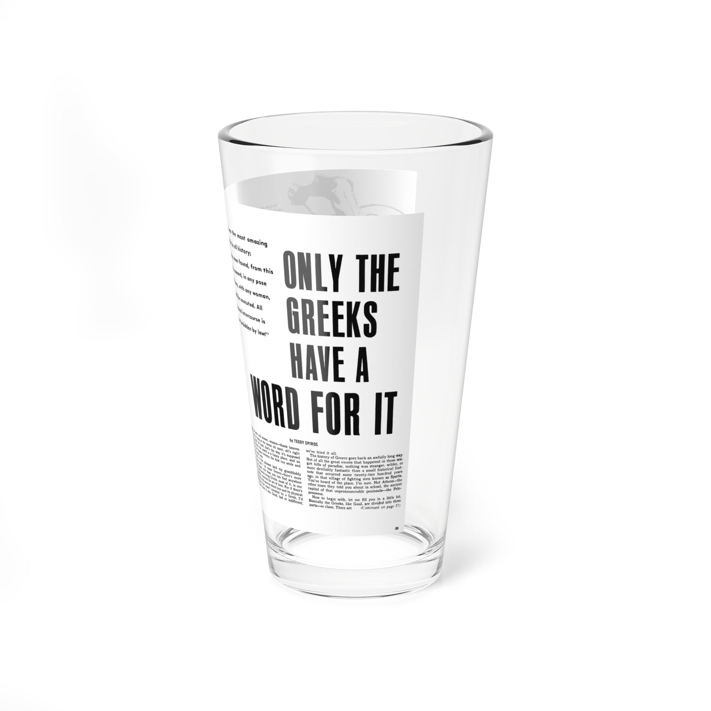 Only The Greeks Have A Word For It, True Men Stories, Deember 1971 (Magazine Illustration) Pint Glass 16oz