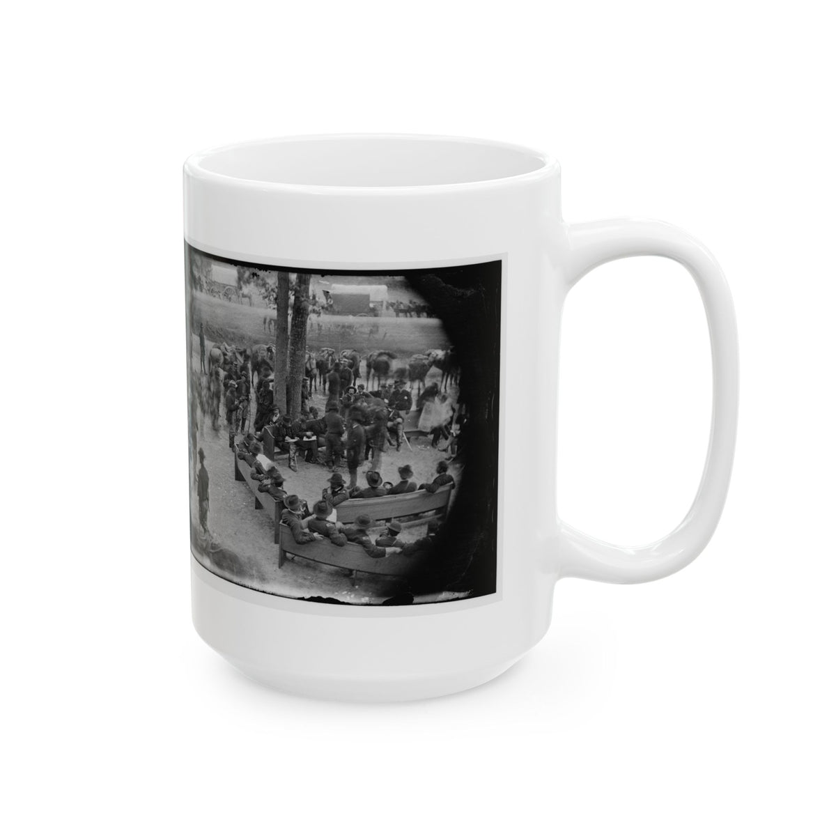 Massaponax Church, Va. Council Of War Gen. Ulysses S. Grant (Left End Of Bench Nearest Tree) Writing A Dispatch (U.S. Civil War) White Coffee Mug