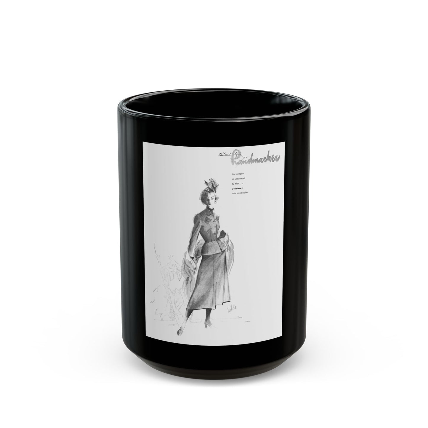 Handmachers fashion illustration (3), 1948 - Black Coffee Mug