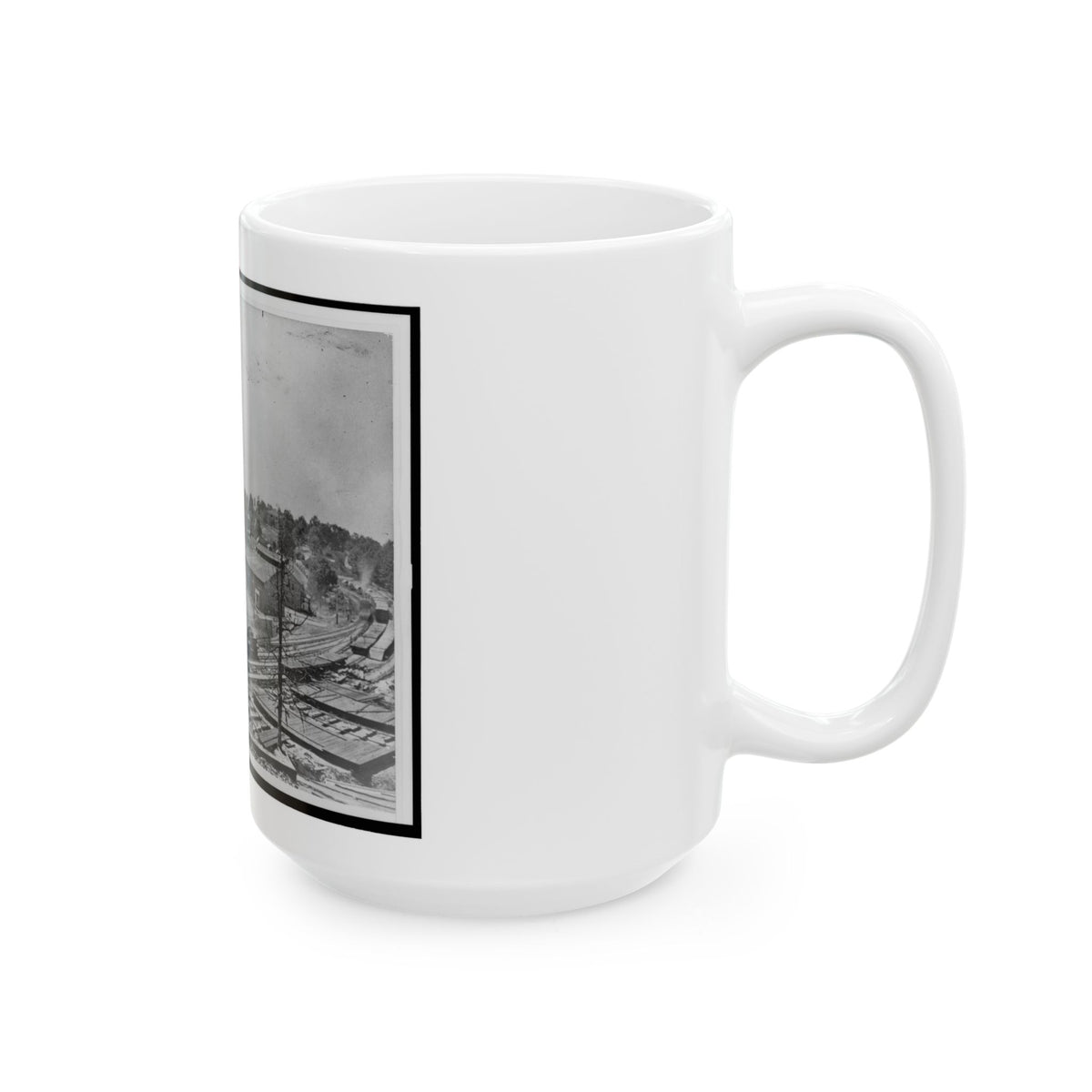 View Of Atlanta, Georgia, With Railroad Cars In Left Foreground (U.S. Civil War) White Coffee Mug