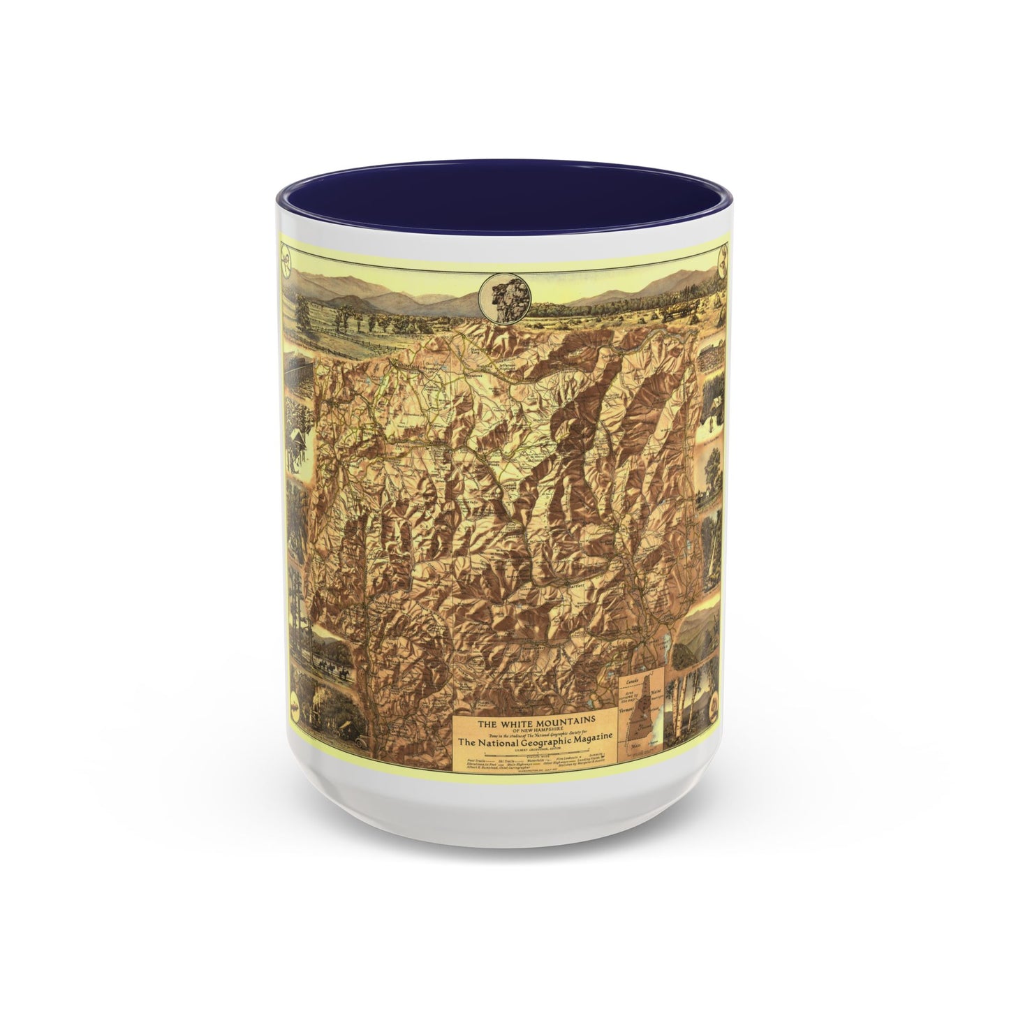 USA - New Hampshire's White Mountains (1937) (Map) Accent Coffee Mug-15oz-Navy-Go Mug Yourself