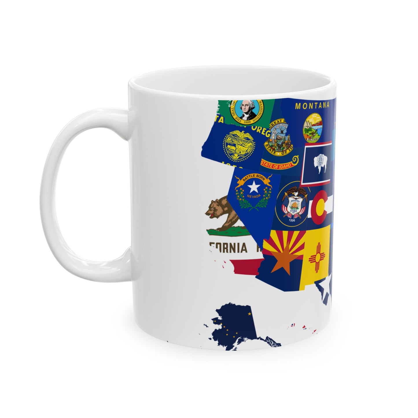 Flag-map of the 50 states of the United States (United States) White Coffee Mug