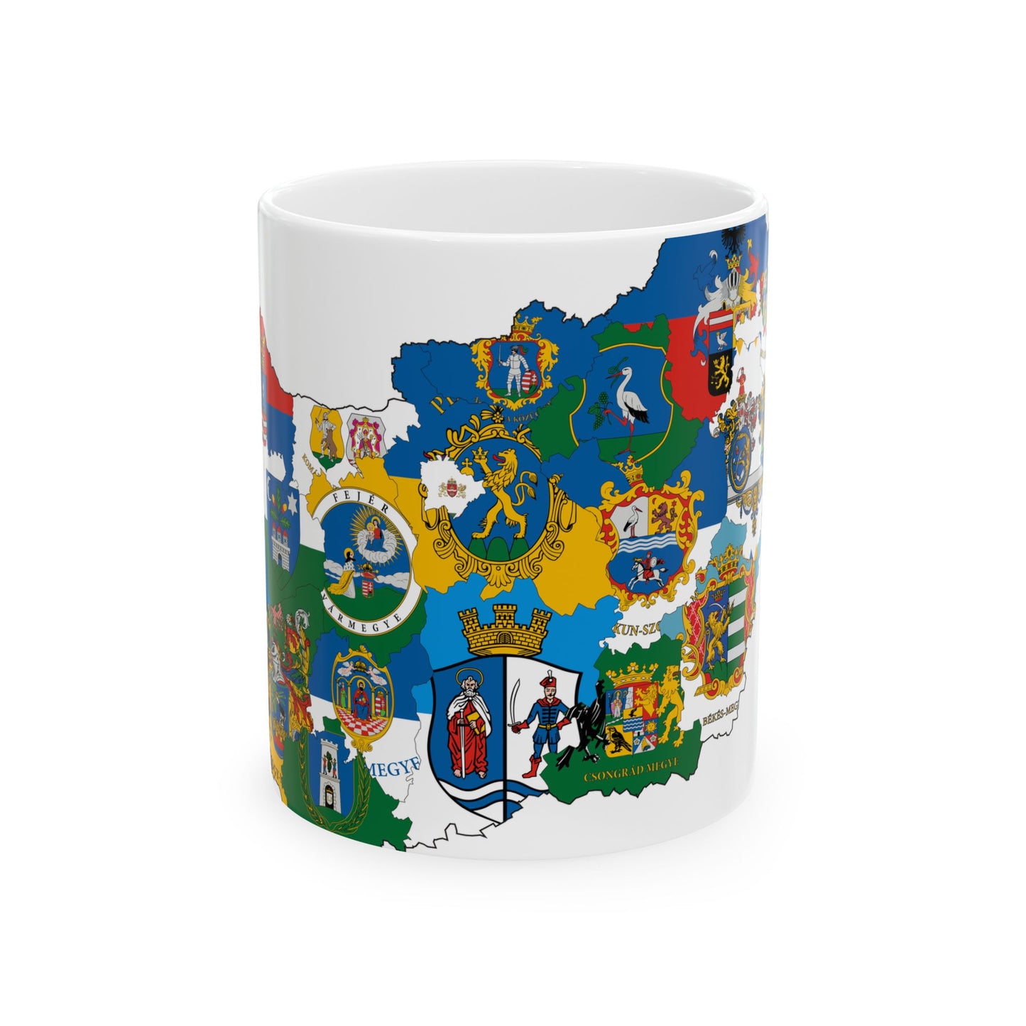 Flag-map of Hungary subdivisions (Hungary) White Coffee Mug
