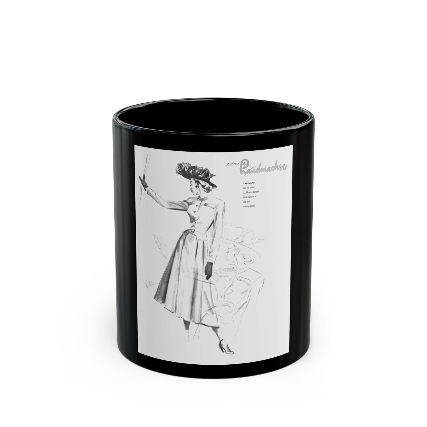 Handmachers fashion illustration (2), 1948 - Black Coffee Mug
