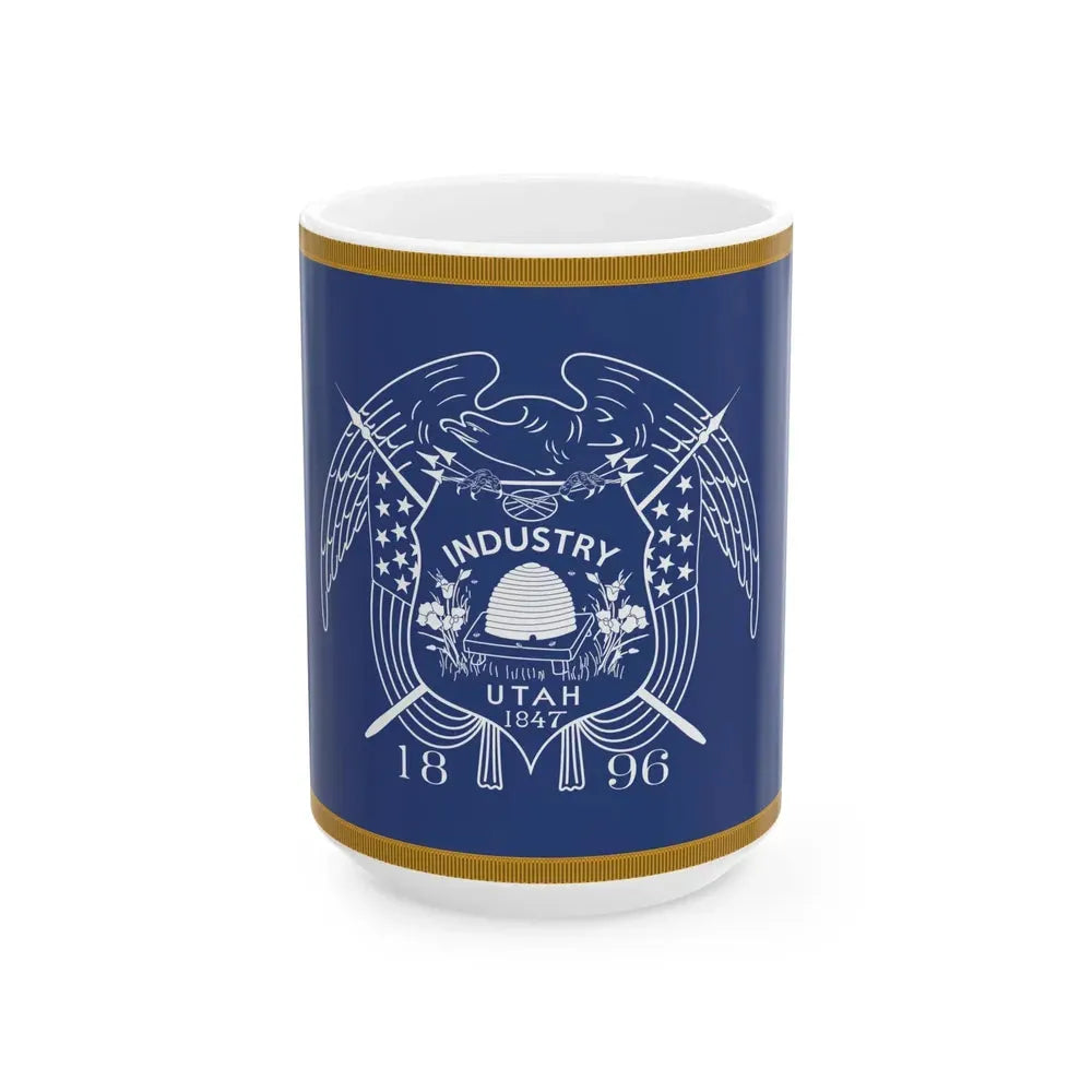 1911-1913 Utahs First Official State flag (United States) White Coffee Mug 15oz - Go Mug Yourself