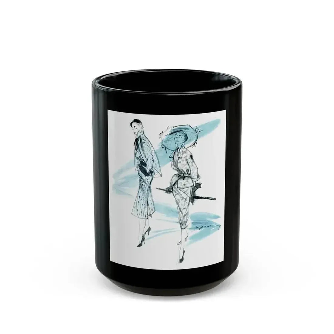 1950 fashion illustration from Woman's Journal - Black Coffee Mug 15oz - Go Mug Yourself