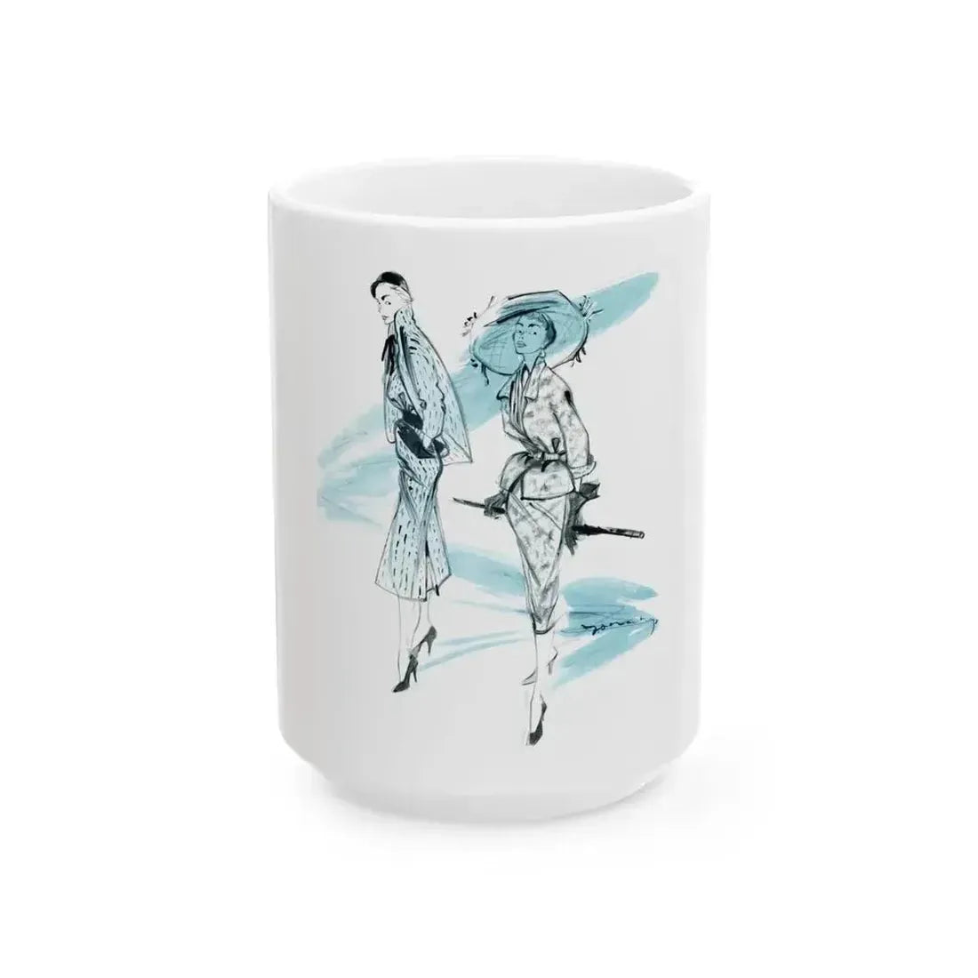 1950 fashion illustration from Woman's Journal - White Coffee Mug 15oz - Go Mug Yourself