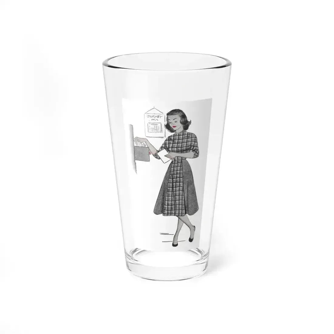 1951 illustration 1 For a dress pattern article in Woman magazine (Magazine Illustration) Pint Glass 16oz 16oz - Go Mug Yourself