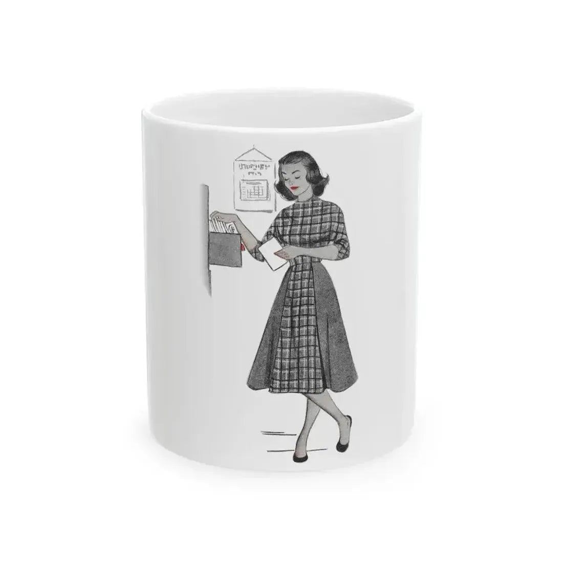 1951 illustration 1 For a dress pattern article in Woman magazine - White Coffee Mug 11oz - Go Mug Yourself