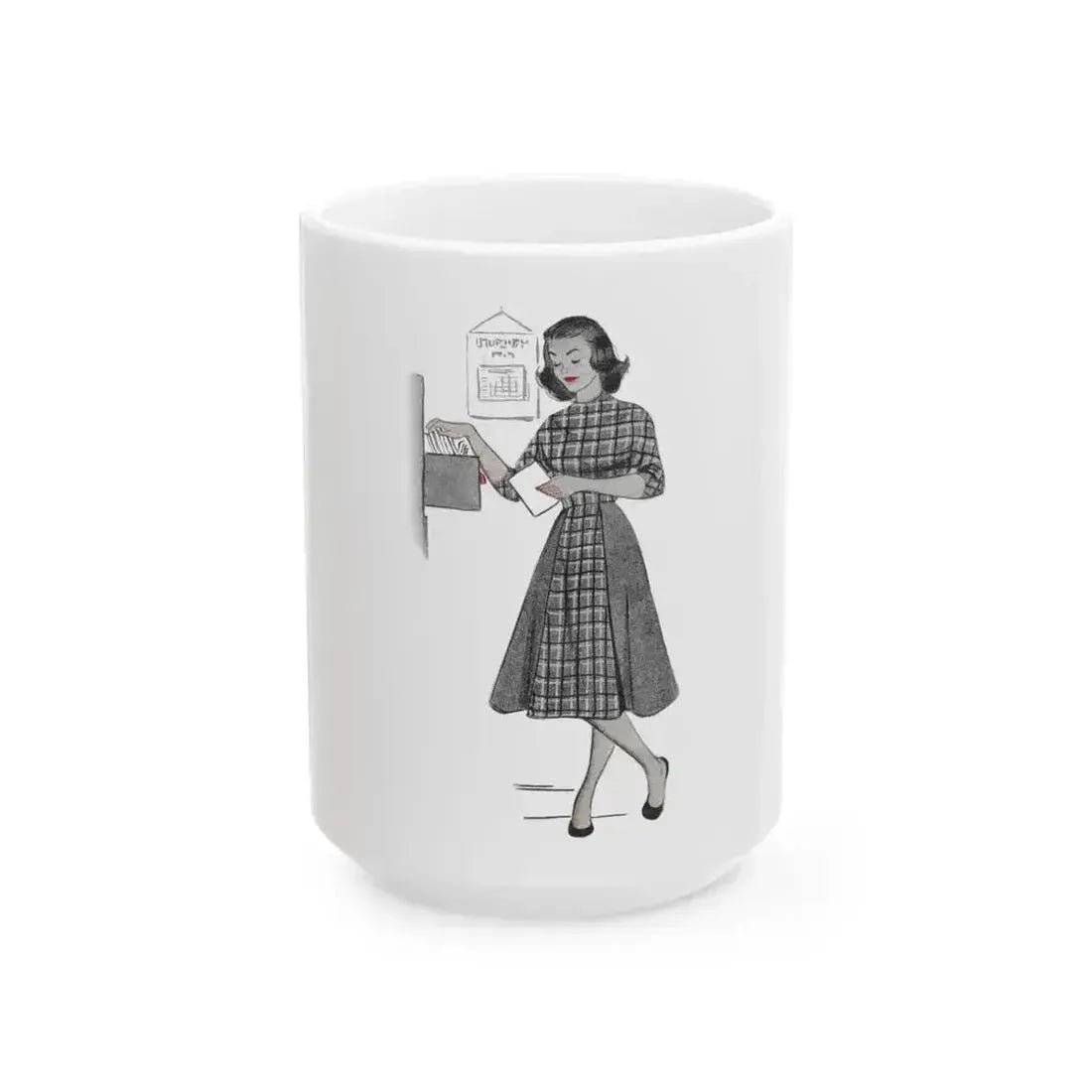 1951 illustration 1 For a dress pattern article in Woman magazine - White Coffee Mug 15oz - Go Mug Yourself