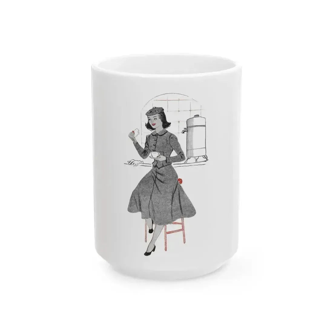 1951 illustration 2 For a dress pattern article in Woman magazine - White Coffee Mug 15oz - Go Mug Yourself