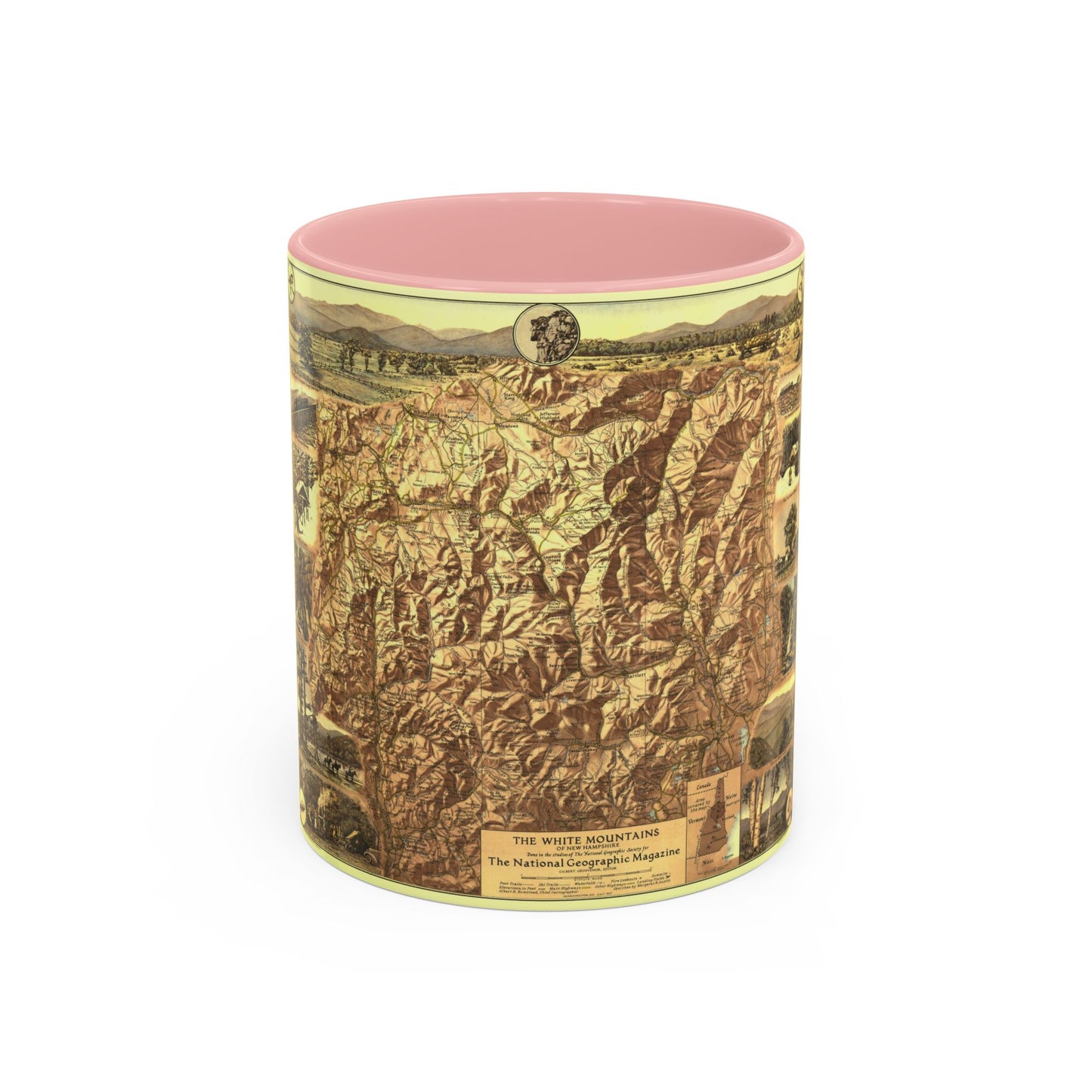 USA - New Hampshire's White Mountains (1937) (Map) Accent Coffee Mug-11oz-Pink-Go Mug Yourself