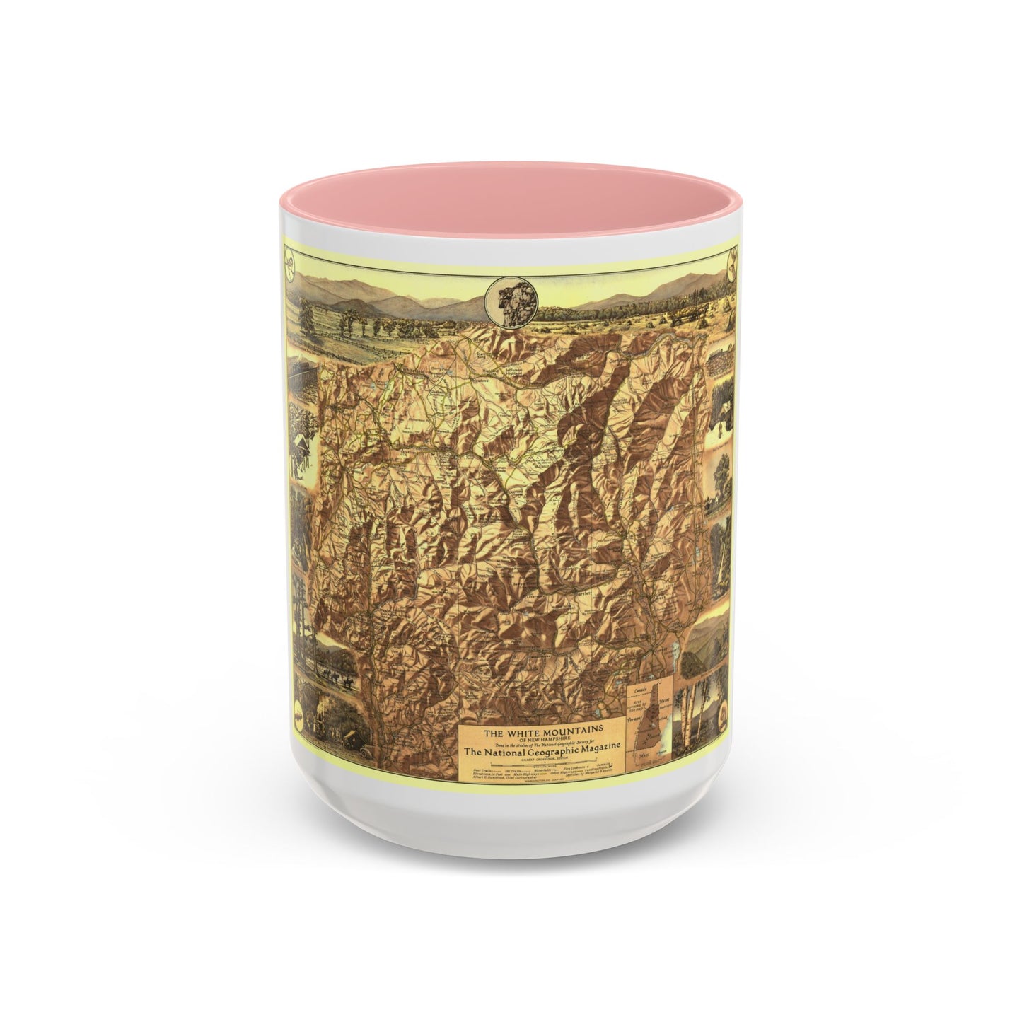 USA - New Hampshire's White Mountains (1937) (Map) Accent Coffee Mug-15oz-Pink-Go Mug Yourself