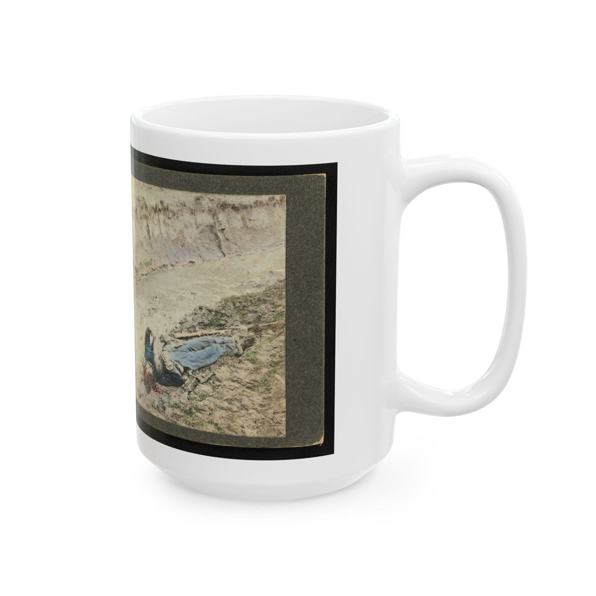 Dead Confederate Soldier In The Trenches Of Fort Mahone, Petersburg, Virginia 001 (U.S. Civil War) White Coffee Mug