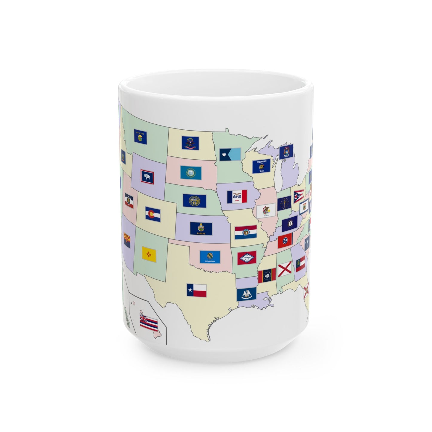 Map of the United States with flags (United States) White Coffee Mug