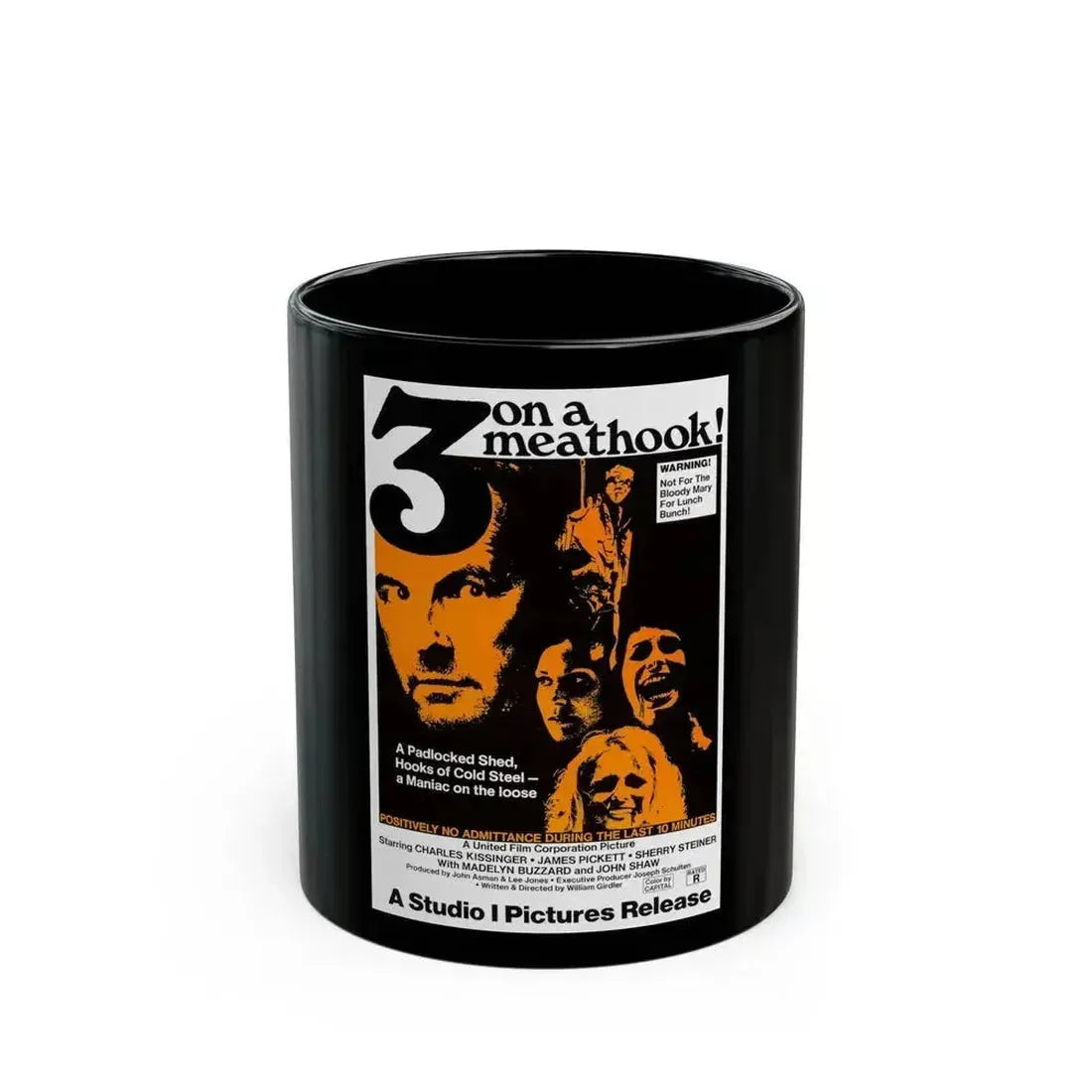 3 ON A MEATHOOK! 1972 Movie Poster - Black Coffee Mug 11oz - Go Mug Yourself