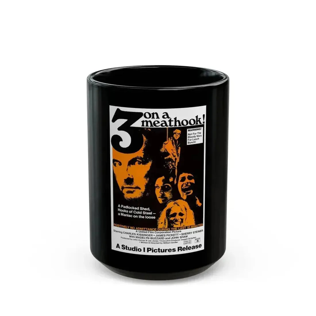 3 ON A MEATHOOK! 1972 Movie Poster - Black Coffee Mug 15oz - Go Mug Yourself