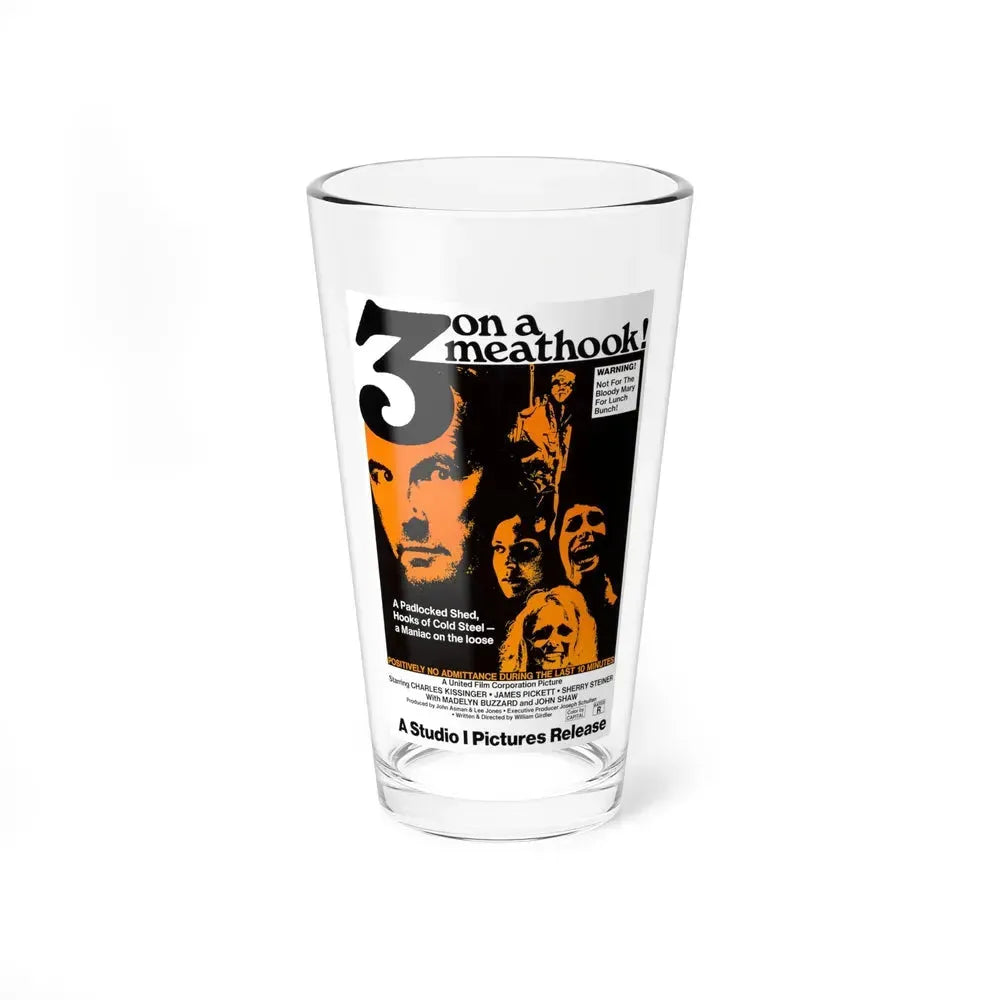 3 ON A MEATHOOK! 1972 Movie Poster - Pint Glass 16oz 16oz - Go Mug Yourself