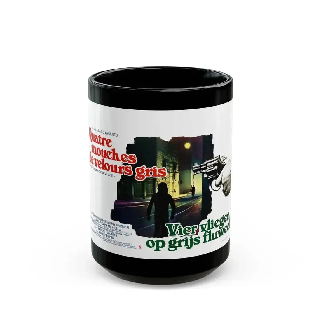 4 FLIES ON GREY VELVET (BELGIAN) 1971 Movie Poster - Black Coffee Mug 15oz - Go Mug Yourself
