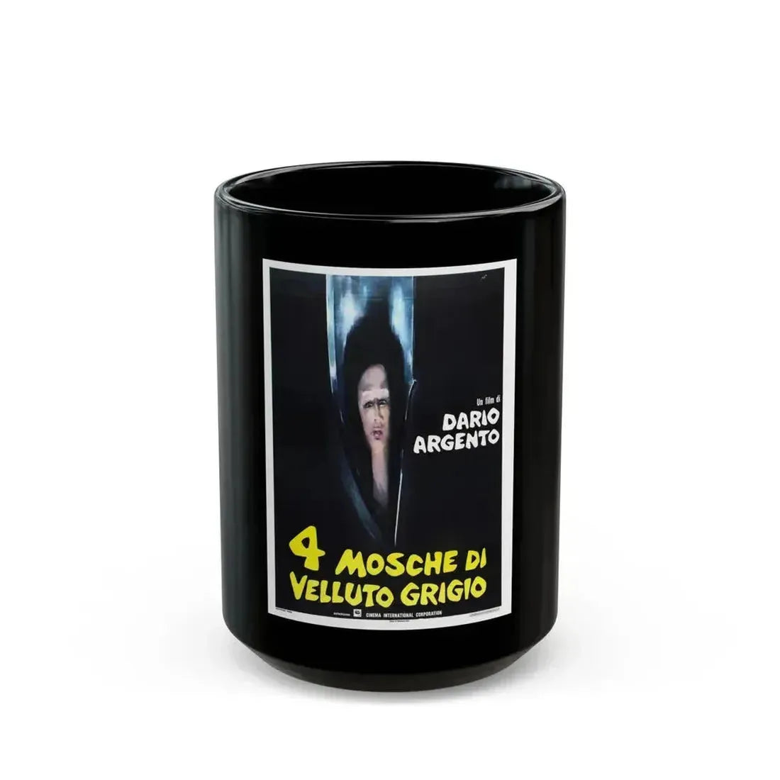 4 FLIES ON GREY VELVET (ITALIAN) 2 1971 Movie Poster - Black Coffee Mug 15oz - Go Mug Yourself