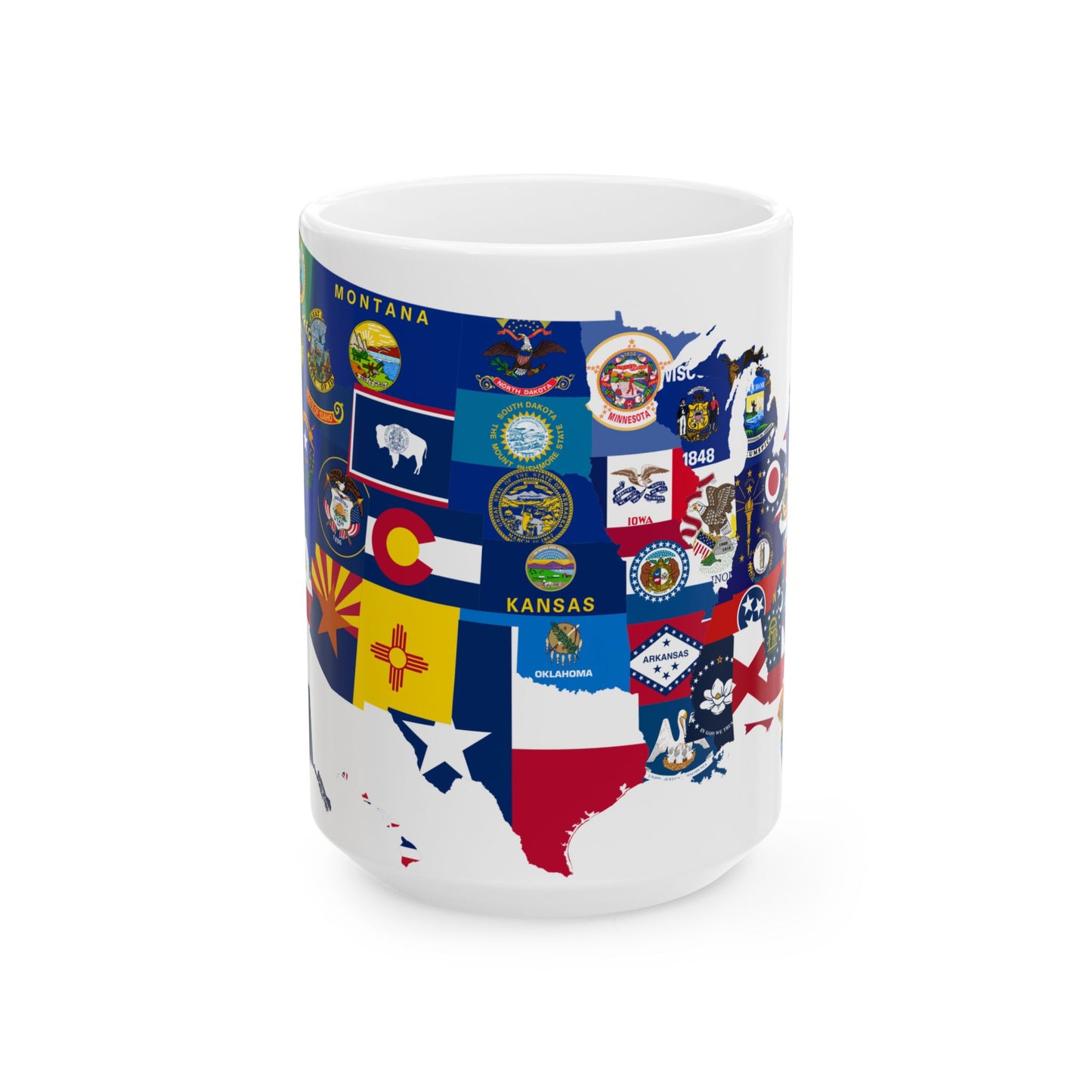 Flag-map of the 50 states of the United States (United States) White Coffee Mug