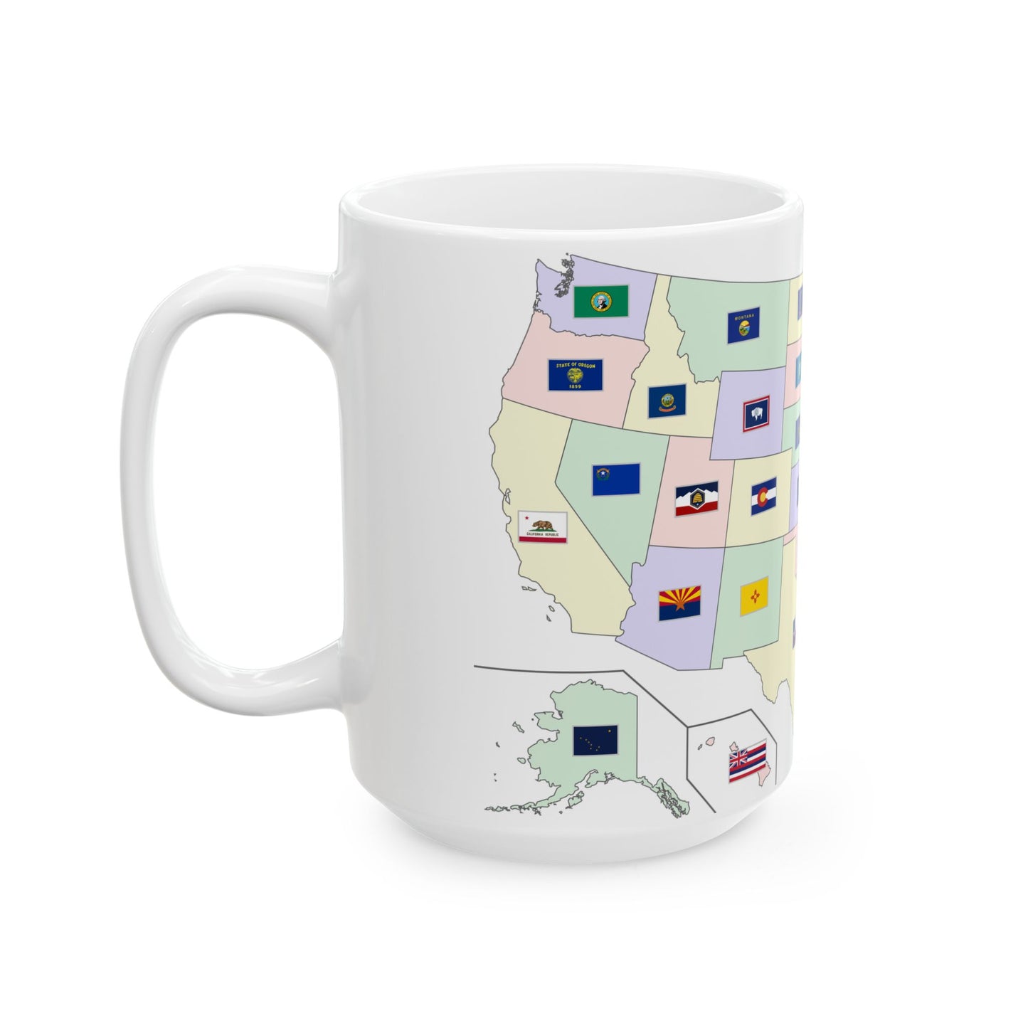Map of the United States with flags (United States) White Coffee Mug