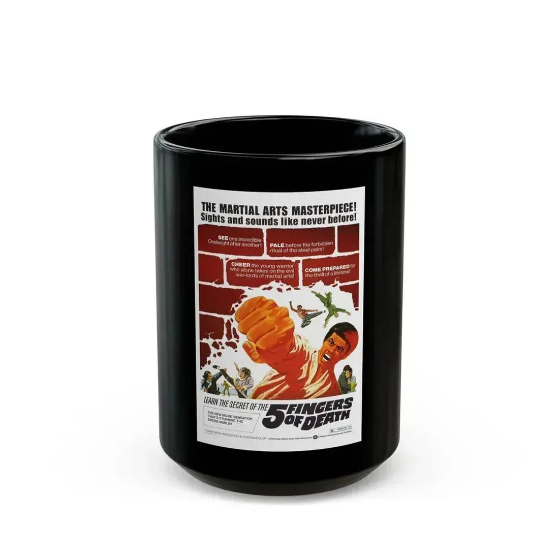 5 FINGERS OF DEATH 1972 Movie Poster - Black Coffee Mug 15oz - Go Mug Yourself