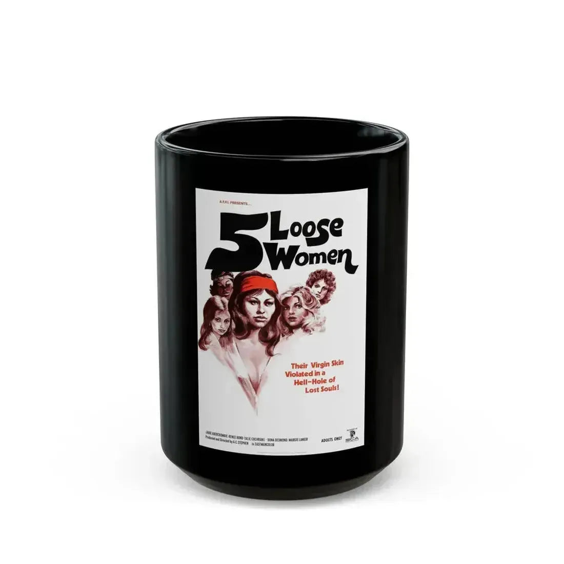 5 LOOSE WOMEN 1974 Movie Poster - Black Coffee Mug 15oz - Go Mug Yourself