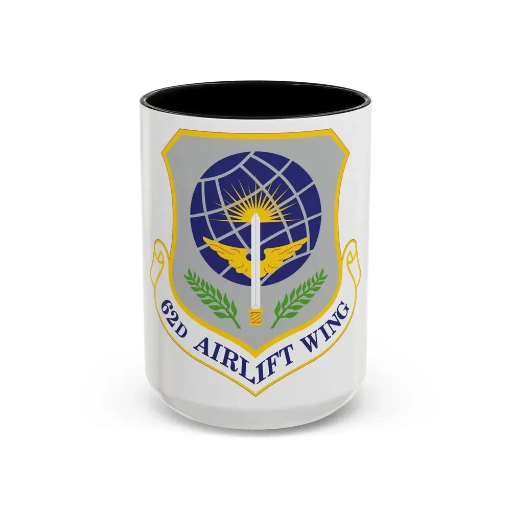 62d Airlift Wing (U.S. Air Force) Accent Coffee Mug 15oz Black - Go Mug Yourself