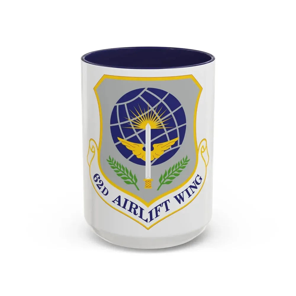 62d Airlift Wing (U.S. Air Force) Accent Coffee Mug 15oz Navy - Go Mug Yourself
