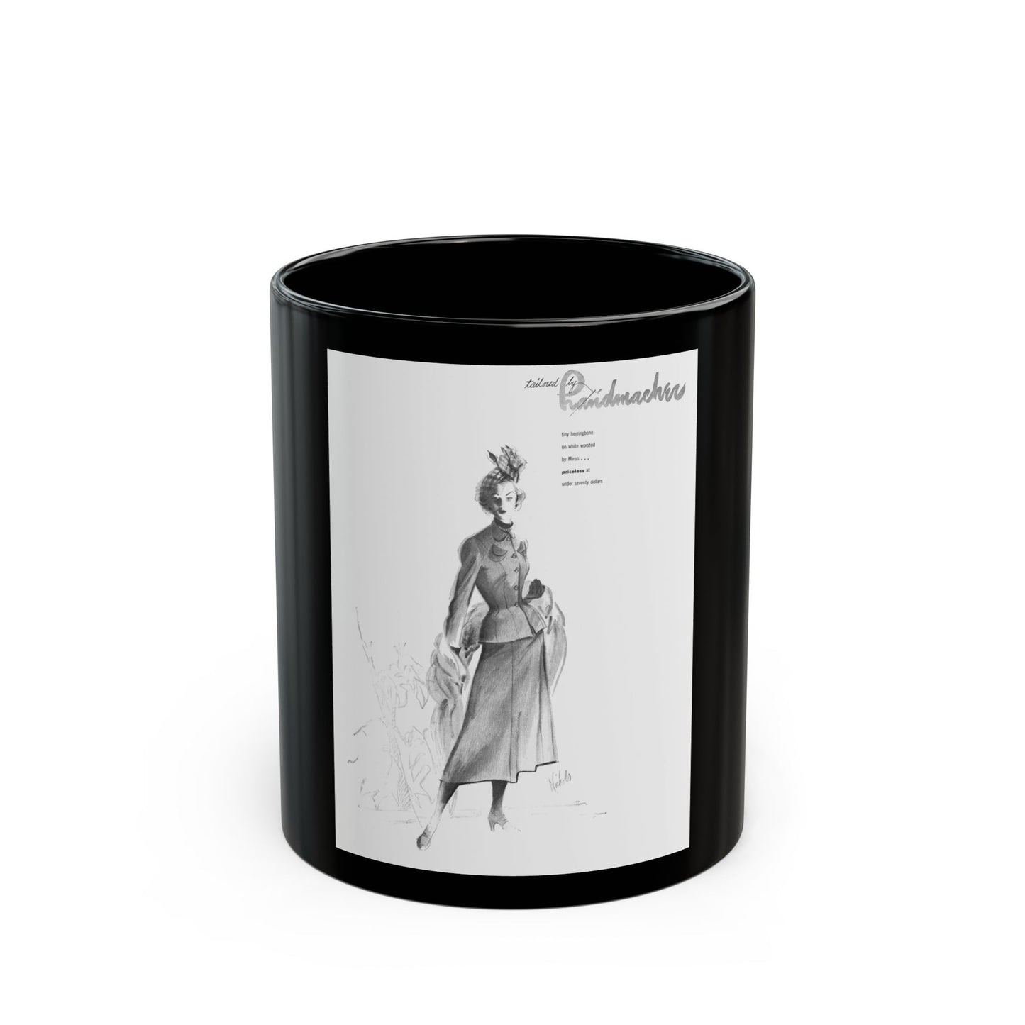 Handmachers fashion illustration (3), 1948 - Black Coffee Mug