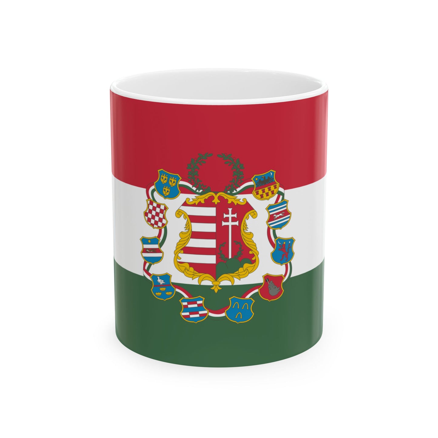 Flag of Hungary with great coat of arms 1849 (Hungary) White Coffee Mug
