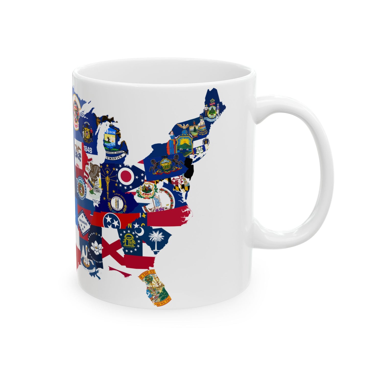 Flag-map of the 50 states of the United States (United States) White Coffee Mug