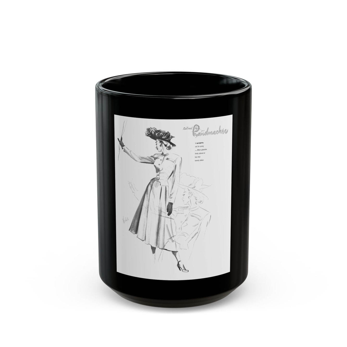 Handmachers fashion illustration (2), 1948 - Black Coffee Mug